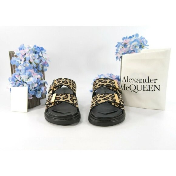 Alexander McQueen Oversized Leopard Suede Hybrid Slide Sandals 38 NIB - Picture 2 of 9